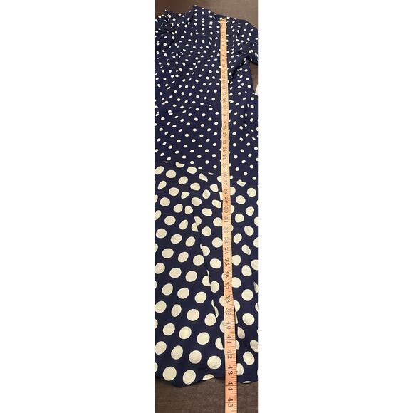 Maggy London Navy White Polka Dot Midi Dress Size 16 NWT High Neck Long Sleeve - Picture 7 of 10
